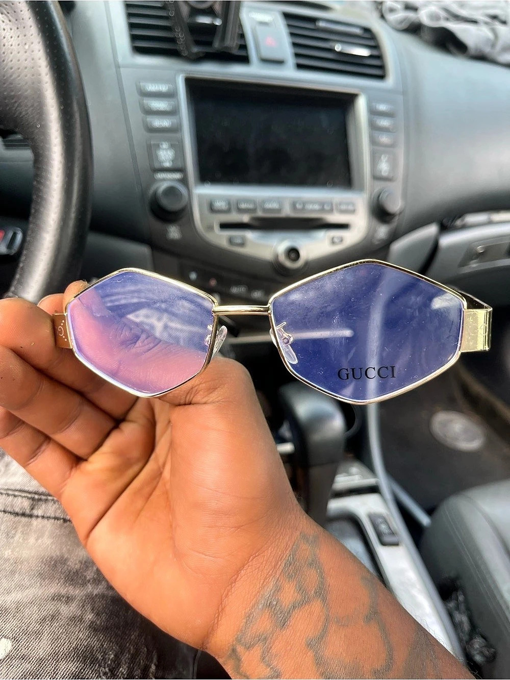 Gucci GG1285SA Hexagonal Sunglasses Purple & Gold Sunglasses